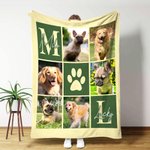 Personalized Paw Print Pet Photos Multicolor Soft Throw Blanket with 1-4 Names and Initials Sympathy Birthday Gift for Pet Lovers