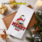 Personalized Long Tailed Marsupilami Merry Christmas Waffle Tea Towel with Name Kitchen Use Christmas Gift for Family Friend  | Callie × Marsupilami®