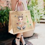 Personalised Funny 3D Cartoon Character Birth Flower Jute Tote Bag with Name Birthday Anniversary Gift for Women Girls