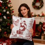 Gepersonaliseerd Kerstman Rood Print Zacht Kussenovertrek met Naam Home Decor Kerstcadeau voor Familie Vrienden