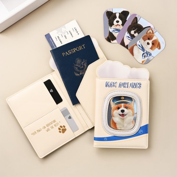 Personalised Pet Photo PU Leather Passport Holder with Name Text and Card Slots Travel Business Essential Birthday Gift for Pet Lover Traveler