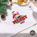 Personalized Long Tailed Marsupilami Merry Christmas Waffle Tea Towel with Name Kitchen Use Christmas Gift for Family Friend  | Callie × Marsupilami®