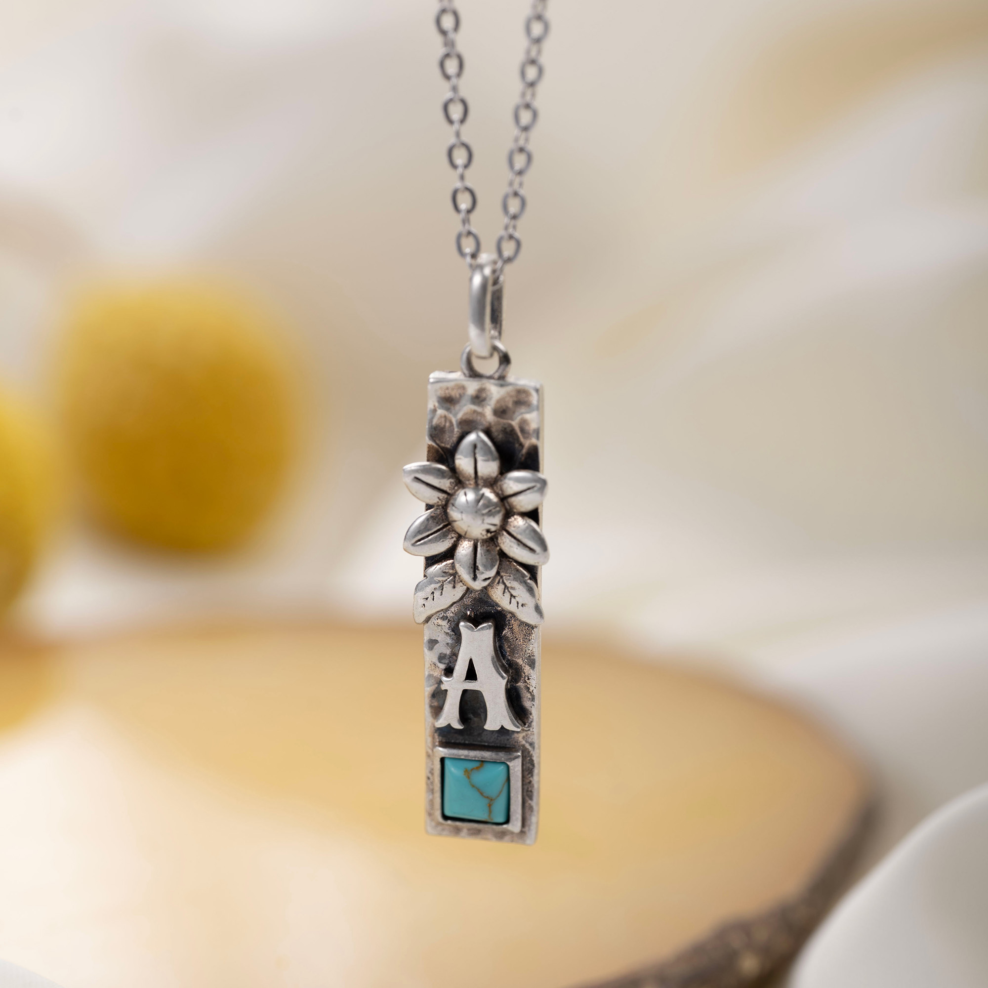 Collier en Argent Sterling Turquoise de Style Bohème Initiale