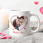 Henkilökohtainen sydänlinja valokuva 11 oz 15 oz Keraaminen kahvimuki nimillä Päivittäinen käyttö Ystävänpäivä lahja pariskunnille