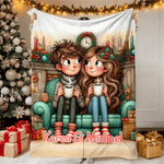 Personalized Christmas Couple Cartoon Characters Soft Throw Blanket with Text Home Decor Christmas Gift for Couple Wife Husband