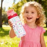 Personalised Cute Cartoon Design Word Cloud 12 oz Insulated Water Bottle with Name Daily Use Birthday Christmas Gift for Kids Toddlers