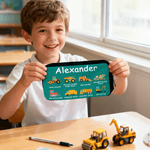 Personalised Multi-Color Children's Construction Vehicle Backpack Pencil Case Lunch Bag Set with Name Back-To-School Birthday Gift for Boys Girls