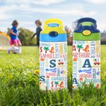Personalised Cute Cartoon Design Word Cloud 12 oz Insulated Water Bottle with Name Daily Use Birthday Christmas Gift for Kids Toddlers