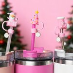 Reno Personalizado Muñeco de Nieve Árbol de Navidad Pajita Rosa con Inicial Charm Accesorio Regalo de Navidad para Familia Amigos