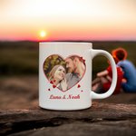 Henkilökohtainen sydänlinja valokuva 11 oz 15 oz Keraaminen kahvimuki nimillä Päivittäinen käyttö Ystävänpäivä lahja pariskunnille