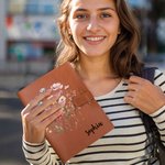 Personalized Wildflower PU Leather Notebook Cover Pencil Sketchbook Storage with Name Birthday Christmas Gift for Women Writers Sketchers
