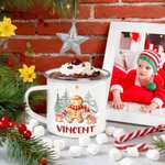 Personalised Cute Gingerbread Man 12 oz Cocoa Enamel Mug with Name Daily Use Christmas Gift for Kids Family
