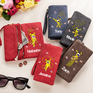 Personalisierte gelb-gefleckte Leopard Marsupilami Schmetterling PU Leder Brieftasche mit Namen Geburtstag Jahrestag Geschenk für Frauen | Callie × Marsupilami®