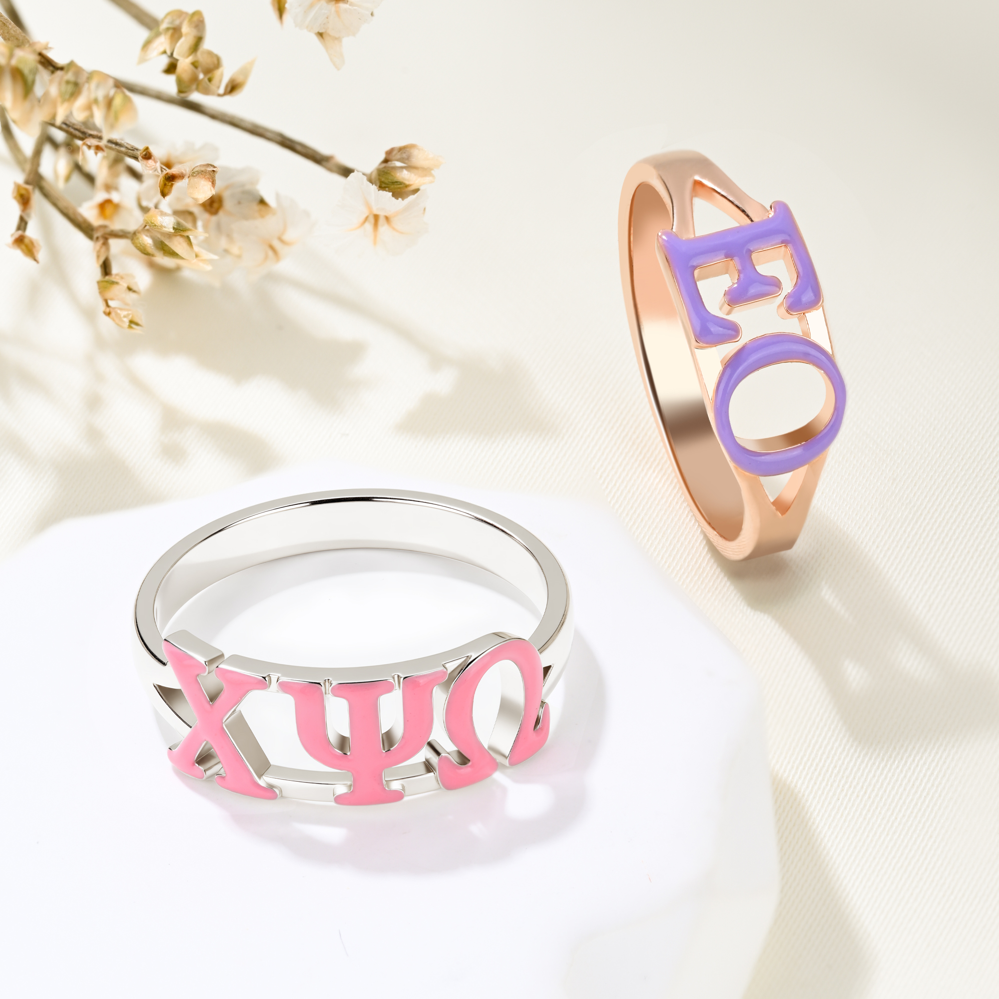 Bague personnalisée Sororité Lettres grecques en émail avec texte gravé Bid Day Graduation Birthday Gift for Friends Girls