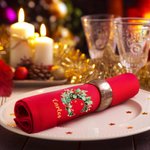 Servilleta roja personalizada de 100% algodón con inicial de acebo y nombre decoración de mesa regalo de Navidad para familia y amigos