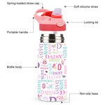 Personalised Cute Cartoon Design Word Cloud 12 oz Insulated Water Bottle with Name Daily Use Birthday Christmas Gift for Kids Toddlers