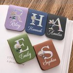 Personalized Mother of Pearl Effect Birth Flower PU Leather Magnetic Bookmark Clip with Name Daily Use Birthday Gift for Book Lovers