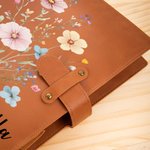 Personalized Wildflower PU Leather Notebook Cover Pencil Sketchbook Storage with Name Birthday Christmas Gift for Women Writers Sketchers
