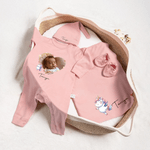 Gepersonaliseerde Schattige Dieren 100% Katoen Foto Baby Romper Muts Deken Outfit met Gift Box Naam Jaar Coming Home Baby Shower Gift voor pasgeborene