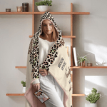 Personalized Leopard Print Cartoon Character Soft Hooded Blanket with Name Home Decor Birthday Christmas Gift for Best Friends Besties