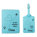 Personoitu nahkainen passi ja matkalaukkusetti sydämen muotoisella lentoreittikuviolla täydellinen matkavarustesetti matkailun ystäville