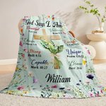 Personalised Birth Flower God Says I Am Bible Soft Throw Blanket with Name Birthday Baptism Gift for Christians Family Friends