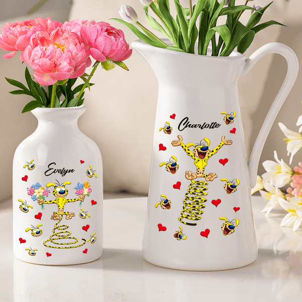Personalized Yellow-Spotted Leopard Marsupilami Ceramic Vase with Name Home Decor Christmas Birthday Gift for Family Friends | Callie × Marsupilami®
