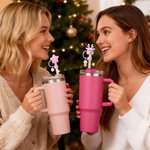 Reno Personalizado Muñeco de Nieve Árbol de Navidad Pajita Rosa con Inicial Charm Accesorio Regalo de Navidad para Familia Amigos