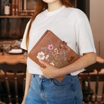 Personalized Wildflower PU Leather Notebook Cover Pencil Sketchbook Storage with Name Birthday Christmas Gift for Women Writers Sketchers