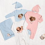 Gepersonaliseerde Schattige Dieren 100% Katoen Foto Baby Romper Muts Deken Outfit met Gift Box Naam Jaar Coming Home Baby Shower Gift voor pasgeborene