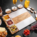 Personalized Engraved Name Kitchen Design Acacia Marble 11 Pcs Cutting Board Coaster Set with Bowl and Spoon Made in USA Housewarming Gift for Family