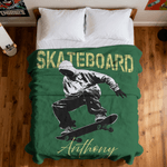 Personalized Skateboard Silhouette Soft Throw Blanket with Name Home Decor Christmas Birthday Gift for Family Friends Kids Teenagers