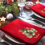 Servilleta roja personalizada de 100% algodón con inicial de acebo y nombre decoración de mesa regalo de Navidad para familia y amigos