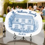 Henkilökohtainen kynä piirustus tyyli House Photo koristeellinen levy jalusta ja teksti Housewarming joululahja perheelle ystävät