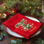 Servilleta roja personalizada de 100% algodón con inicial de acebo y nombre decoración de mesa regalo de Navidad para familia y amigos