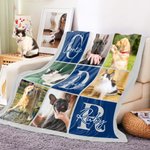 Personalized Paw Print Pet Photos Multicolor Soft Throw Blanket with 1-4 Names and Initials Sympathy Birthday Gift for Pet Lovers