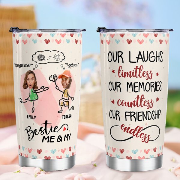Personalized Clip Art Photos Me & My Besties 20 oz Tumbler with Name Birthday Anniversary Christmas Gift for Besties Travel Tumblers