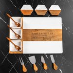 Personalized Engraved Name Kitchen Design Acacia Marble 11 Pcs Cutting Board Coaster Set with Bowl and Spoon Made in USA Housewarming Gift for Family