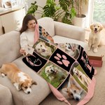Personalized Paw Print Pet Photos Multicolor Soft Throw Blanket with 1-4 Names and Initials Sympathy Birthday Gift for Pet Lovers