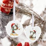 Personalized Cute Reindeer Santa Hat Initial Ceramic Christmas Ornament with Name Christmas Decor Gift for Family Friends
