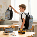 Personalised Multi-Color Children's Construction Vehicle Backpack Pencil Case Lunch Bag Set with Name Back-To-School Birthday Gift for Boys Girls