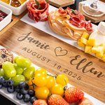 Personalized Engraved Name and Date Wood Cutting Board Coaster Set with Ceramic Bowl Engagement Anniversary Gift for Family Friends