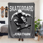 Personalized Skateboard Silhouette Soft Throw Blanket with Name Home Decor Christmas Birthday Gift for Family Friends Kids Teenagers