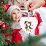 Personalized Cute Reindeer Santa Hat Initial Ceramic Christmas Ornament with Name Christmas Decor Gift for Family Friends