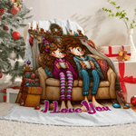 Personalized Christmas Couple Cartoon Characters Soft Throw Blanket with Text Home Decor Christmas Gift for Couple Wife Husband