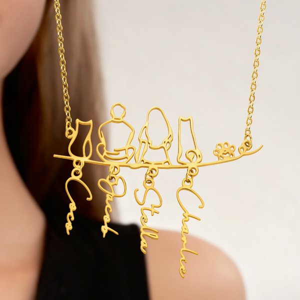 Collier personnalisé Votre Silhouette Toujours Avec Moi 1-6 Ligne Chiens Chats avec Nom Anniversaire Cadeau pour les propriétaires d'animaux de compagnie