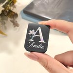 Personalized Mother of Pearl Effect Birth Flower PU Leather Magnetic Bookmark Clip with Name Daily Use Birthday Gift for Book Lovers