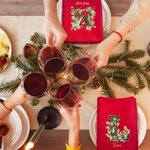 Servilleta roja personalizada de 100% algodón con inicial de acebo y nombre decoración de mesa regalo de Navidad para familia y amigos