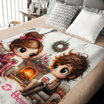 Personalized Christmas Couple Cartoon Characters Soft Throw Blanket with Text Home Decor Christmas Gift for Couple Wife Husband