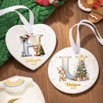 Personalized Reindeer Christmas Tree Initial Ceramic Christmas Ornament with Name and Year Christmas Decor Gift for Friends Family